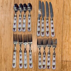 Vintage KMC Stainless Flatware Service with Grape Pattern, Set of 16